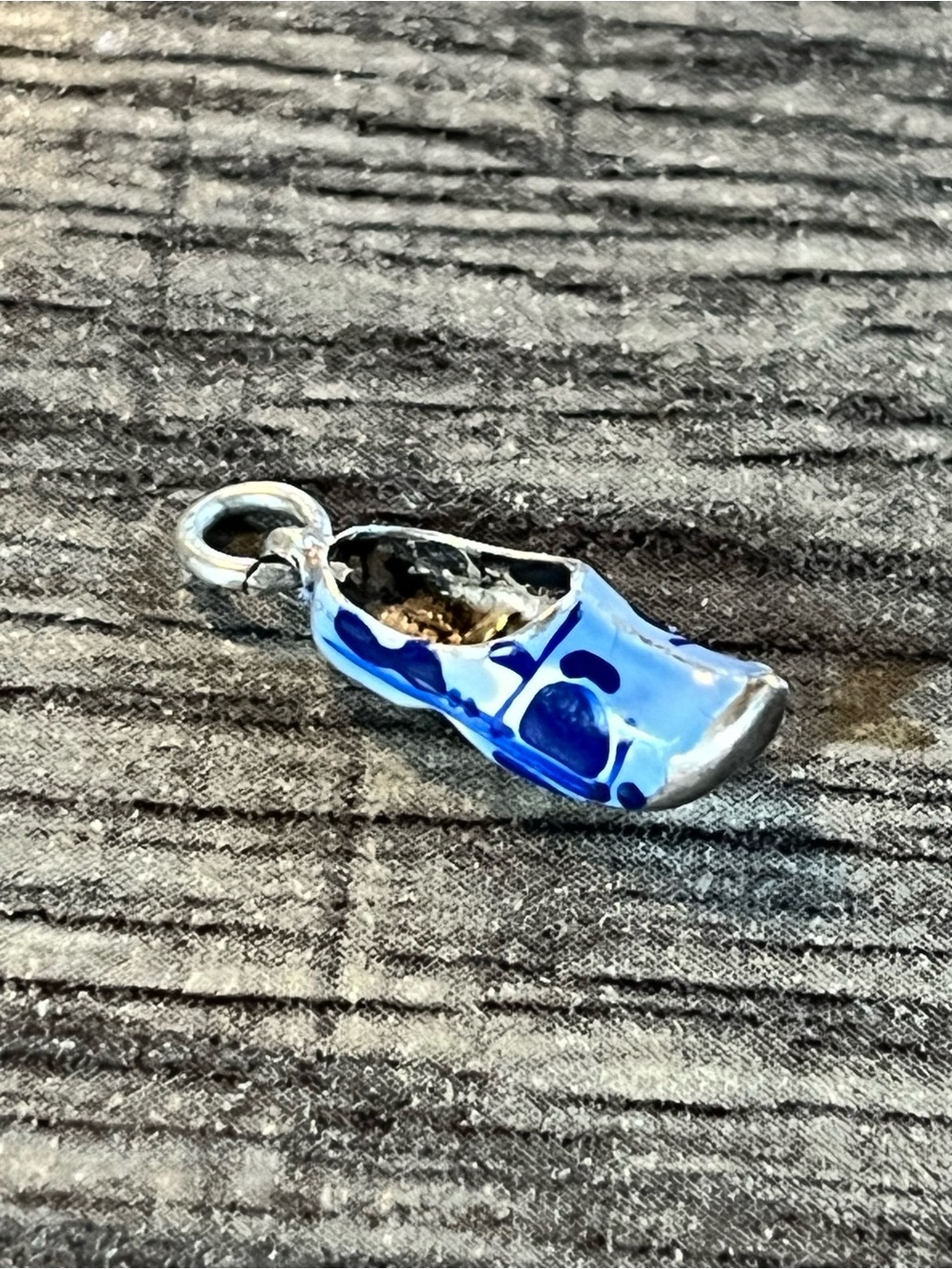 Blue Enamel Dutch Clog Shoe Charm. Sterling Silver